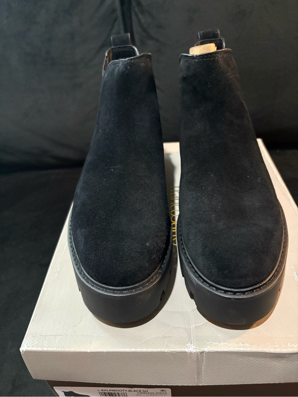Franco Sarto Black Suede Platform Chelsea Booties - Women's